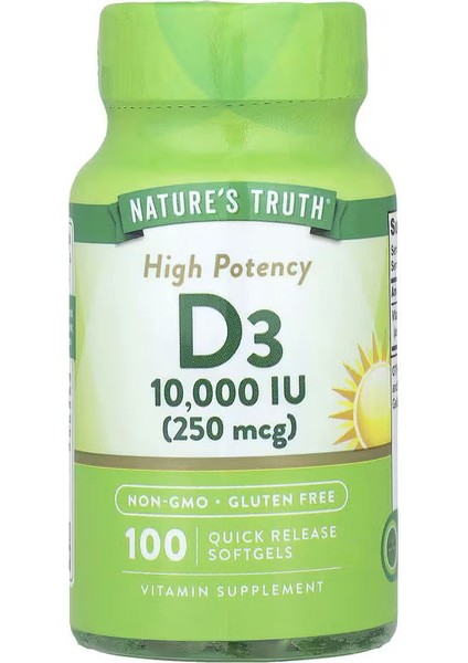 Natures Truth, Vitamin D3 High Potency, 250 Mcg (10,000 Iu), 100 Quick Release Softgels