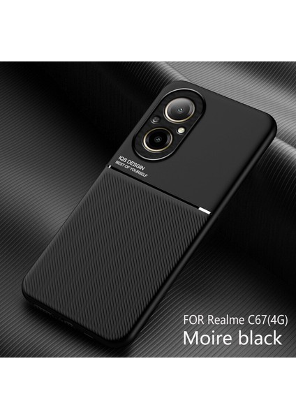 Realme C67 4g Kılıfı, Şık Moire Gömülü Demir Plaka Halkasız Braketli Telefon Kılıfı-Siyah (Yurt Dışından)