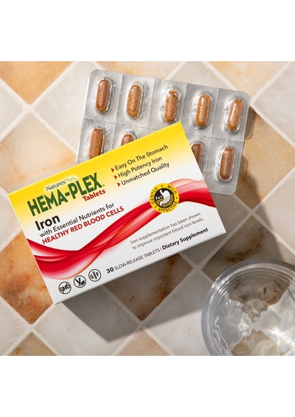 Natures Plus Hema-Plex Iron (B12 +B6 + Niacin + Demir + Zinc)- 30 Slow-Release Tablet