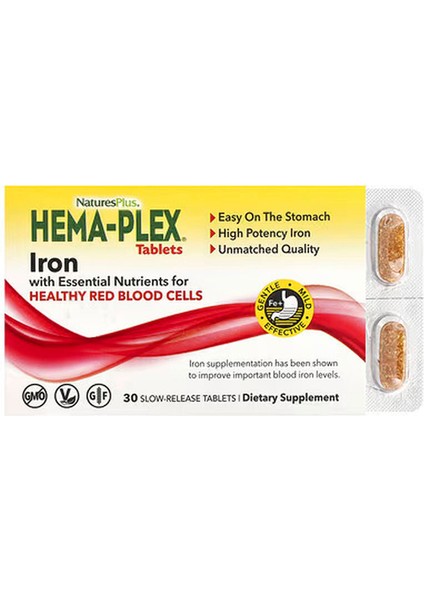 Natures Plus Hema-Plex Iron (B12 +B6 + Niacin + Demir + Zinc)- 30 Slow-Release Tablet fiyatları