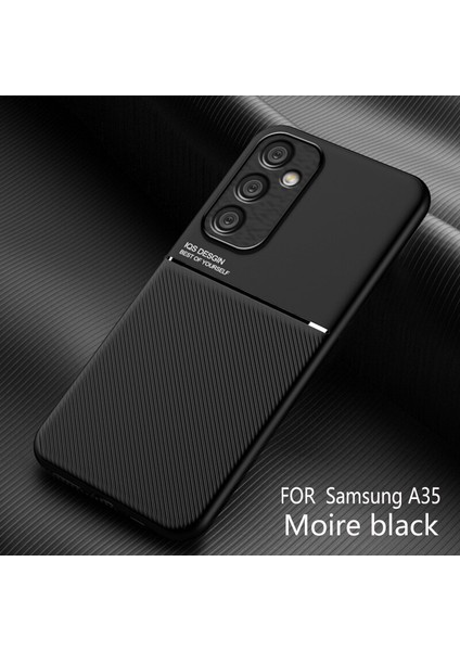 Samsung Galaxy A35 Kılıfı, Şık Moire Gömülü Demir Plaka Halkasız Braketli Telefon Kılıfı-Siyah (Yurt Dışından)