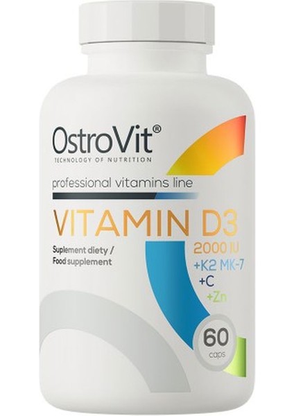 Vitamin D3 2000 Iu + K2 Mk-7 + C Vitamin + Zinc Çinko 60 Caps