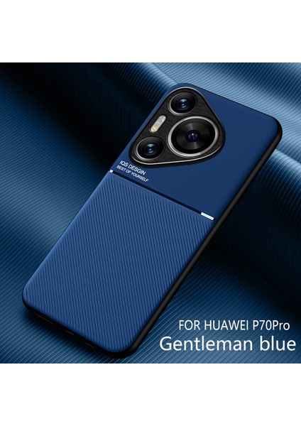 Huawei Pura 70 Pro Kılıfı, Şık Moire Gömülü Demir Plaka Halkasız Braketli Telefon Kılıfı-Mavi (Yurt Dışından)