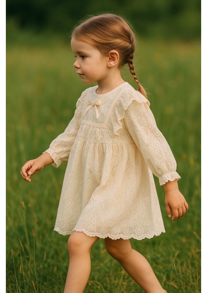 Kız Bebek Çocuk Uzun Kollu Dantelli Fiyonklu Fırfırlı Parti Düğün Doğum Günü Bayramlık Elbise fiyatları