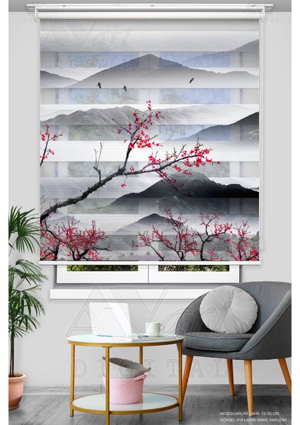 Doğa Dağ Manzara Baskılı Plise Zebra Perde - Dijital Baskılı Zebra Stor Perde