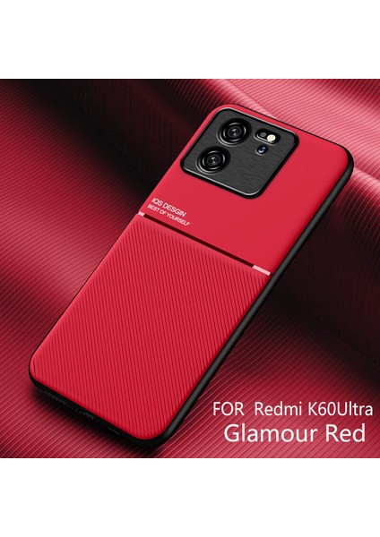 Xiaomi Redmi K60 Ultra Kılıfı, Şık Moire Gömülü Demir Plaka Halkasız Braketli Telefon Kılıfı-Kırmızı (Yurt Dışından)