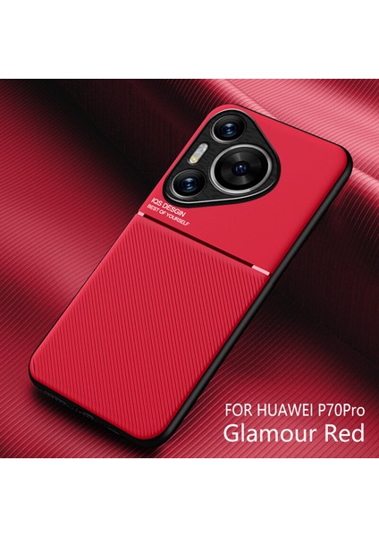 Huawei Pura 70 Pro Kılıfı, Şık Moire Gömülü Demir Plaka Halkasız Braketli Telefon Kılıfı-Kırmızı (Yurt Dışından)