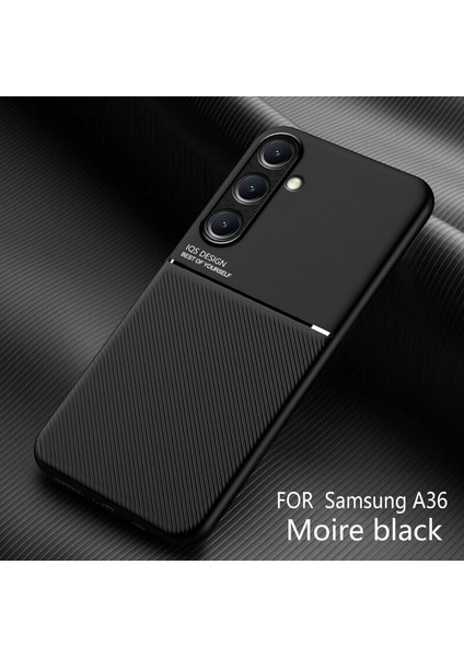 Samsung Galaxy A36 Kılıfı, Şık Moire Gömülü Demir Plaka Halkasız Braketli Telefon Kılıfı-Siyah (Yurt Dışından)