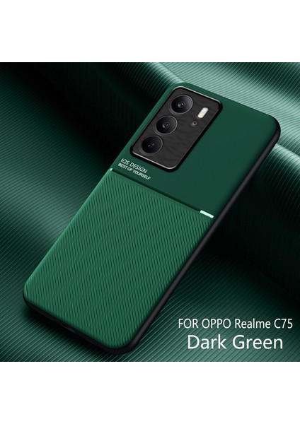 Realme C75 4g Kılıfı, Şık Moire Gömülü Demir Plaka Halkasız Braketli Telefon Kılıfı-Yeşil (Yurt Dışından)