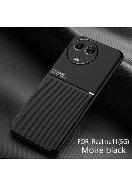 Realme 11 5g Kılıfı, Şık Moire Gömülü Demir Plaka Halkasız Braketli Telefon Kılıfı-Siyah (Yurt Dışından)