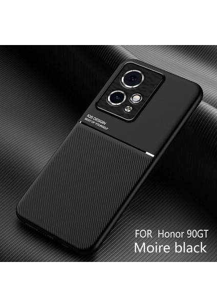 Honor 90 Gt Kılıfı, Şık Moire Gömülü Demir Plaka Halkasız Braketli Telefon Kılıfı-Siyah (Yurt Dışından)