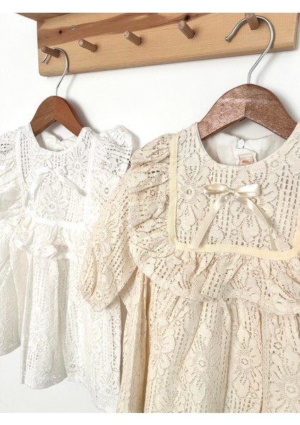 Kız Bebek Çocuk Uzun Kollu Dantelli Fiyonklu Fırfırlı Parti Düğün Doğum Günü Bayramlık Elbise