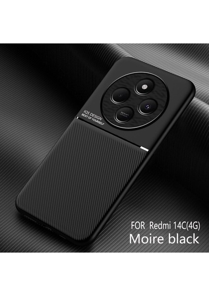 Xiaomi Redmi 14C Kılıfı, Şık Moire Gömülü Demir Plaka Halkasız Braketli Telefon Kılıfı-Siyah (Yurt Dışından)