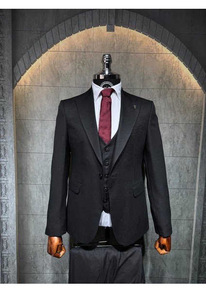 Lycra Sim Fit Yelekli Takım Elbise