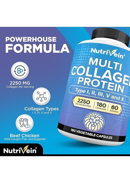 Premium Multi Collagen 2250 Mg - 180 Women And Men -Aging,joints,hair,skin,bones,nails fiyatları