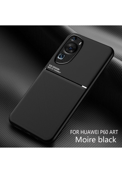Huawei P60 Art Kılıfı, Şık Moire Gömülü Demir Plaka Halkasız Braketli Telefon Kılıfı-Siyah (Yurt Dışından)