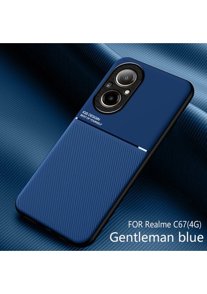 Realme C67 4g Kılıfı, Şık Moire Gömülü Demir Plaka Halkasız Braketli Telefon Kılıfı-Mavi (Yurt Dışından)