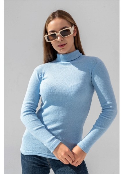 Kadın Pamuklu Balıkçı Yaka Kaşkorse Şardonlu Fitilli Slimfit Kazak Body Standart