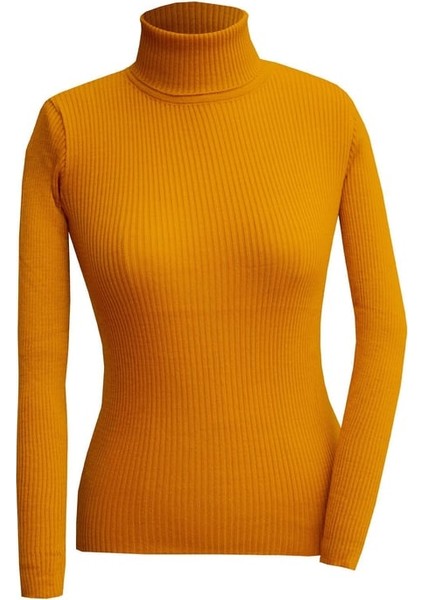 Kadın Pamuklu Balıkçı Yaka Kaşkorse Şardonlu Fitilli Slimfit Kazak Body Standart