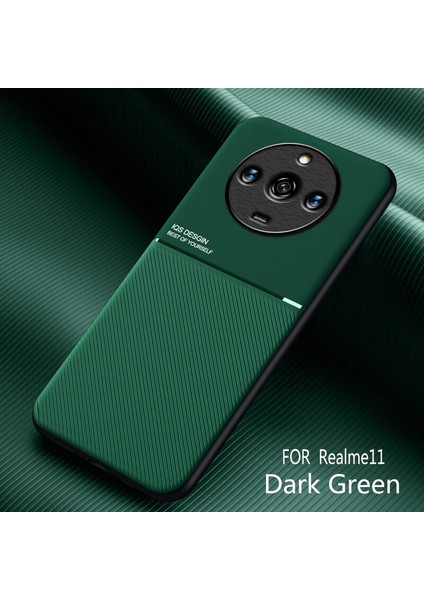 Realme 11 Kılıfı, Şık Moire Gömülü Demir Plaka Halkasız Braketli Telefon Kılıfı-Yeşil (Yurt Dışından)