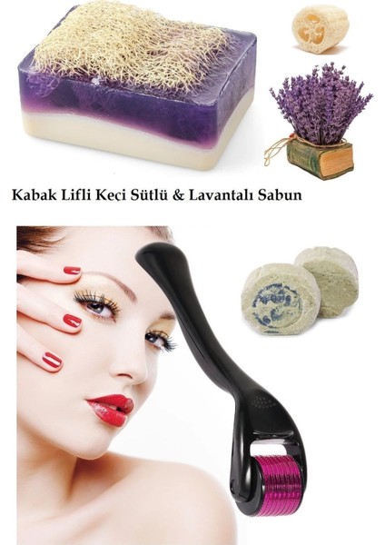 3lü Peeling Cilt Bakım Kabak Lifli Keçi Sütlü Lavanta Sabun Yaşlanma Karşıtı 540 iğne Dermaroller