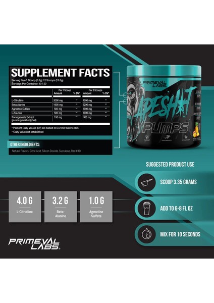 Ape Sh*t Pumps Preworkout - 40 Servis fiyatları