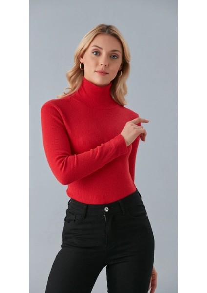 Kadın Pamuklu Balıkçı Yaka Kaşkorse Şardonlu Fitilli Slimfit Kazak Body Standart modelleri