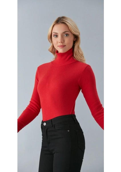 Kadın Pamuklu Balıkçı Yaka Kaşkorse Şardonlu Fitilli Slimfit Kazak Body Standart indirimleri