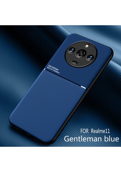 Realme 11 Kılıfı, Şık Moire Gömülü Demir Plaka Halkasız Braketli Telefon Kılıfı-Mavi (Yurt Dışından)
