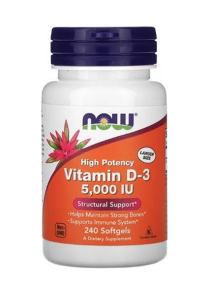 , Vitamin D-3, High Potency, 125 Μg (5000 Iu), 240 Softgels