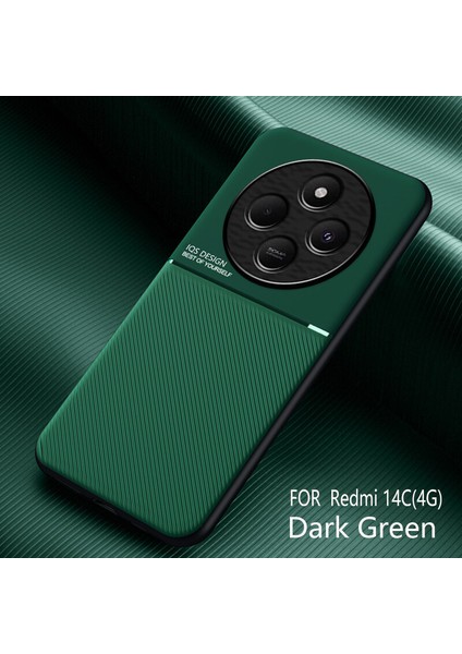 Xiaomi Redmi 14C Kılıfı, Şık Moire Gömülü Demir Plaka Halkasız Braketli Telefon Kılıfı-Yeşil (Yurt Dışından)