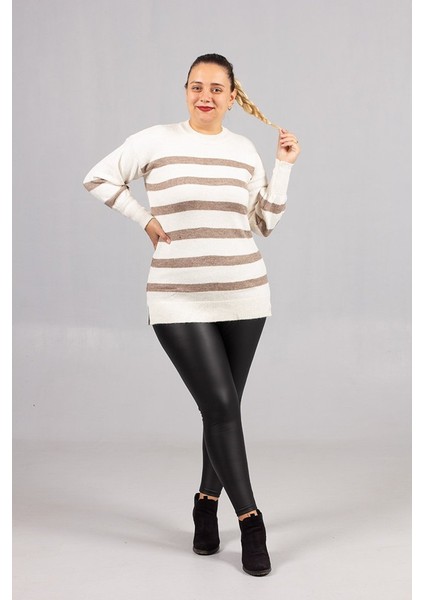 Büyük Beden Sakallı Triko Kazak -Standart 40/46 Beden Yan Çizgili Yumuşak Dokulu Triko)