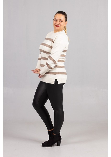 Büyük Beden Sakallı Triko Kazak -Standart 40/46 Beden Yan Çizgili Yumuşak Dokulu Triko) fiyatları