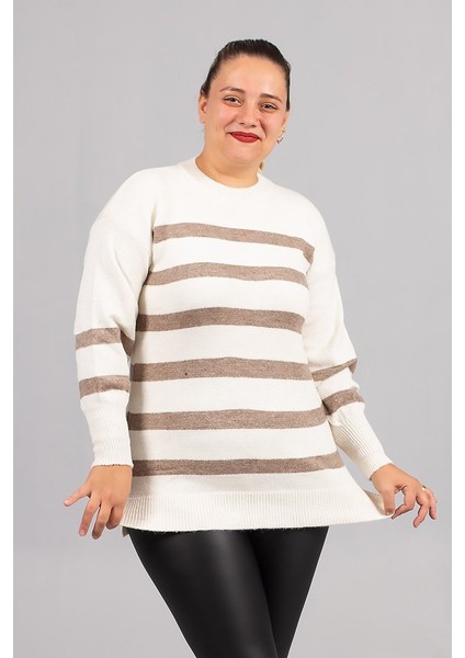 Büyük Beden Sakallı Triko Kazak -Standart 40/46 Beden Yan Çizgili Yumuşak Dokulu Triko) modelleri