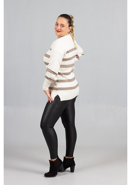 Büyük Beden Sakallı Triko Kazak -Standart 40/46 Beden Yan Çizgili Yumuşak Dokulu Triko) fırsatları