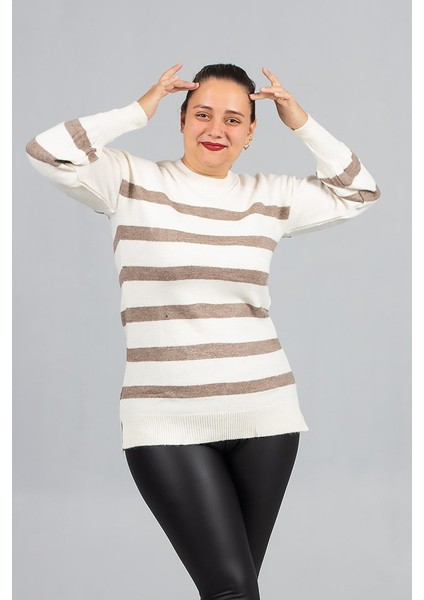 Büyük Beden Sakallı Triko Kazak -Standart 40/46 Beden Yan Çizgili Yumuşak Dokulu Triko) indirimleri