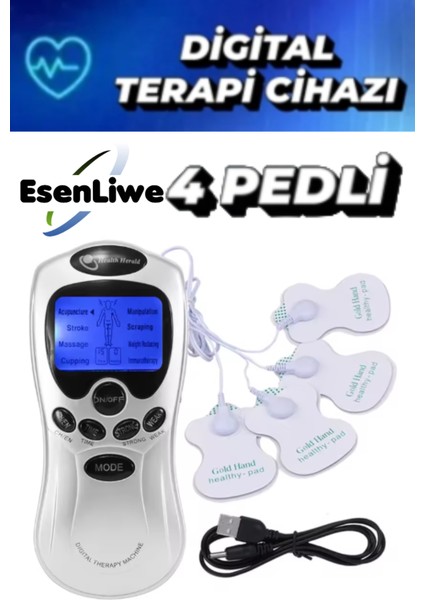 4 Pedli Tens Ems Masaj Cihazı Fonksiyonel Kolay Kullanım 2 Kanal 8 Program