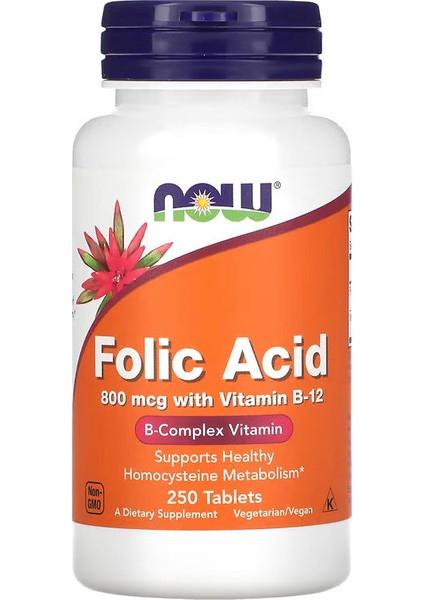 Now Folic Acid 800 Mcg With Vitamin B-12 250 Tablets