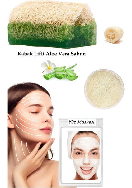 3'lü Set Kabak Lifli Yüz Pedi Kesesi Aloe Vera Özlü Lifli Sabun Canlandırıcı Cilt Bakım Yüz Maskesi