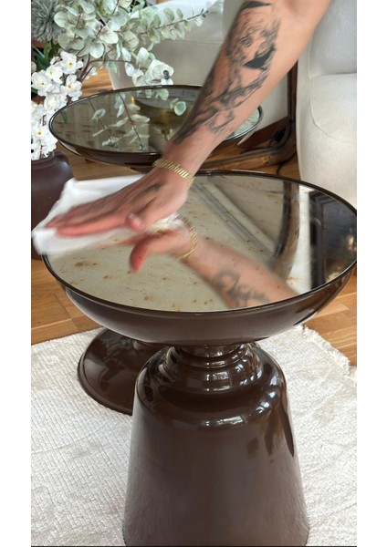 Lunara Eskitme Aynalı Oturma Odası Yan Sehpa fırsatları