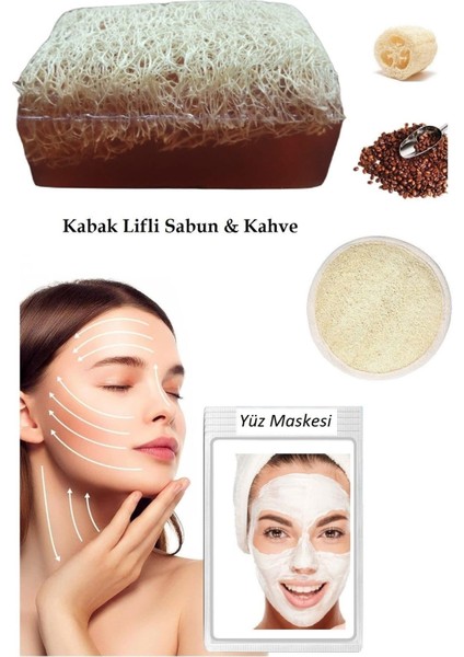 3'lü Set Kabak Lifli Yüz Pedi Kesesi Kabak Lifli Kahveli Sabun Canlandırıcı Cilt Bakım Yüz Maskesi