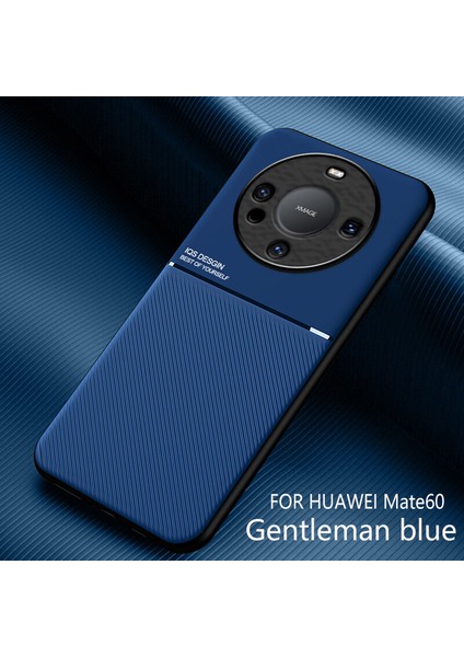 Huawei Mate 60 Kılıfı, Şık Moire Gömülü Demir Plaka Halkasız Braketli Telefon Kılıfı-Mavi (Yurt Dışından)