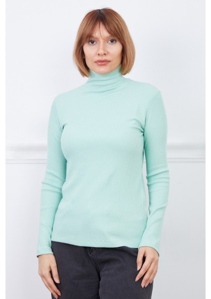 Kadın Pamuklu Balıkçı Yaka Kaşkorse Şardonlu Fitilli Slimfit Kazak Body Standart