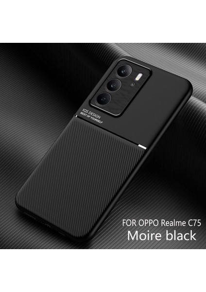Realme C75 4g Kılıfı, Şık Moire Gömülü Demir Plaka Halkasız Braketli Telefon Kılıfı-Siyah (Yurt Dışından)