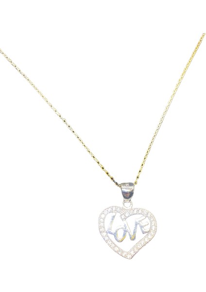 925 Ayar, Zirkon Taş Love Yazılı Kalp Model, 40-45 cm Kolye Uzunluğu, Ağırlık Ortalama 2-2,5 gr Aralığında, Mükemmel Hediye 925 Ayar Gümüş Kolye (KOD2716)