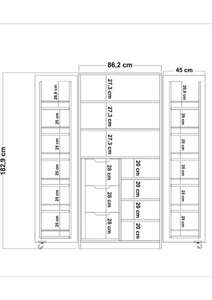 90 Derece Açılabilir 2 Kapaklı, 3 Çekmeceli, Kavanoz Raflı Kiler ve Erzak Mutfak Dolabı