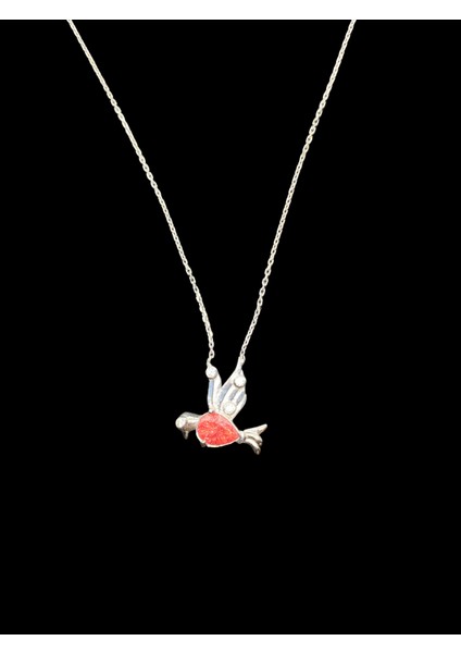 925 Ayar Kırmızı Kuş Model, 40-45 cm Kolye Uzunluğu, Ağırlık Ortalama 2-2,5 gr Aralığında, Mükemmel Hediye 925 Ayar Gümüş Kolye (KOD2744)
