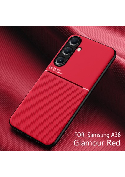 Samsung Galaxy A36 Kılıfı, Şık Moire Gömülü Demir Plaka Halkasız Braketli Telefon Kılıfı-Kırmızı (Yurt Dışından)