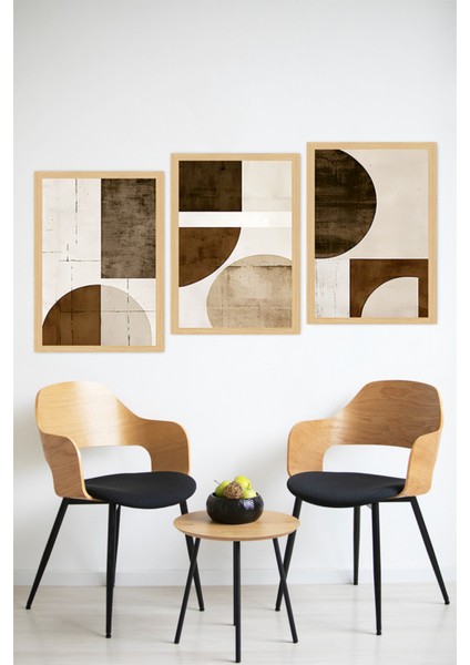 🟤 Geometrik Formlarda Kahve Tonlarında Modern 3’lü Tablo Seti – Çerçeve Görünümlü🌟 CRVS1154 13 x 17 modelleri
