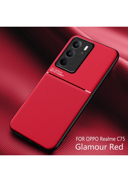 Realme C75 4g Kılıfı, Şık Moire Gömülü Demir Plaka Halkasız Braketli Telefon Kılıfı-Kırmızı (Yurt Dışından)